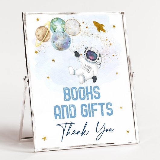 宇宙飛行士宇宙ブルー金ゴールドブック&ギフトサイン ポスター