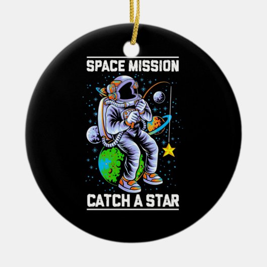 宇宙飛行士宇宙ミッションが星を獲得 セラミックオーナメント (正面)