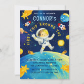 宇宙飛行士宇宙ロケット惑星星誕生日 招待状 (正面)