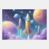 宇宙飛行士宇宙ロケット惑星3 ラッピングペーパーシート (正面3)