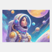 宇宙飛行士宇宙ロケット惑星3 ラッピングペーパーシート (正面)