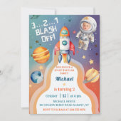 宇宙飛行士宇宙ロケット船誕生日写真 招待状 (正面)