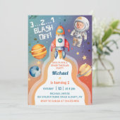 宇宙飛行士宇宙ロケット船誕生日写真 招待状 (スタンド正面)