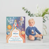 宇宙飛行士宇宙ロケット船誕生日写真 招待状 (スタンド正面)