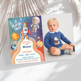 宇宙飛行士宇宙ロケット船誕生日写真 招待状