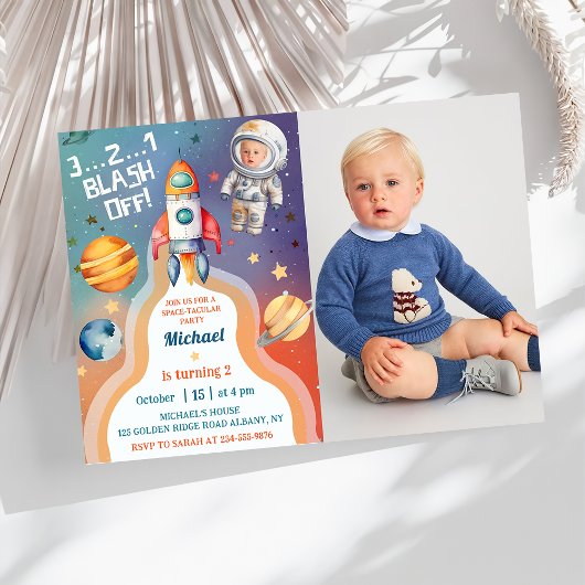 宇宙飛行士宇宙ロケット船誕生日写真 招待状