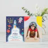 宇宙飛行士宇宙ロケット船誕生日写真 招待状 (スタンド正面)