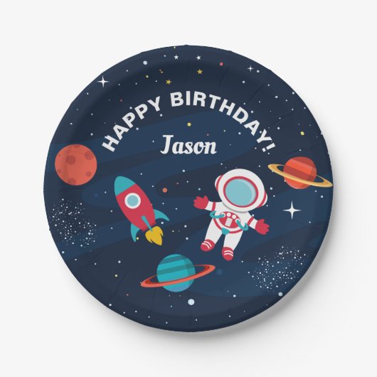 宇宙飛行士宇宙ロケット船誕生日 ペーパープレート (正面)