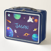 宇宙飛行士宇宙惑星が子どもの名前を追加 メタルランチボックス (正面)