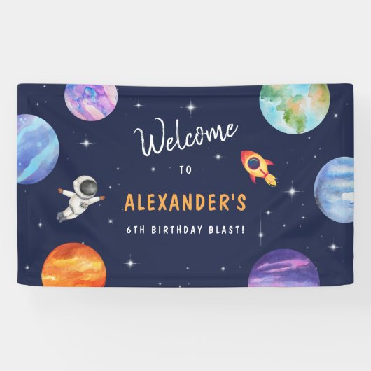 宇宙飛行士宇宙惑星誕生日ブルーウェルカム 横断幕 (横)