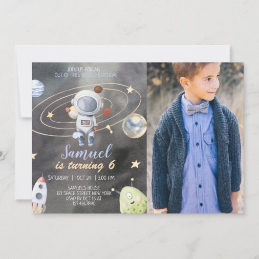 宇宙飛行士宇宙惑星誕生日招待状 招待状 (正面)