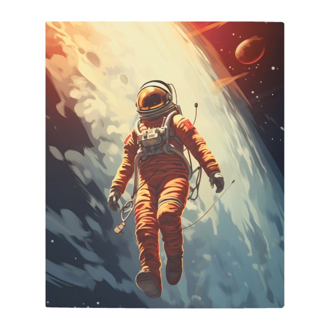 宇宙飛行士宇宙旅行 メタルプリント (正面)
