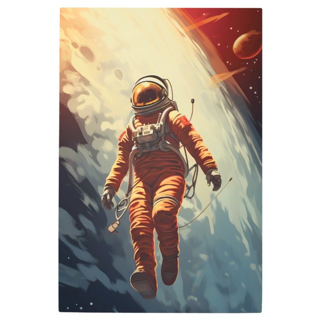 宇宙飛行士宇宙旅行 メタルプリント (正面)
