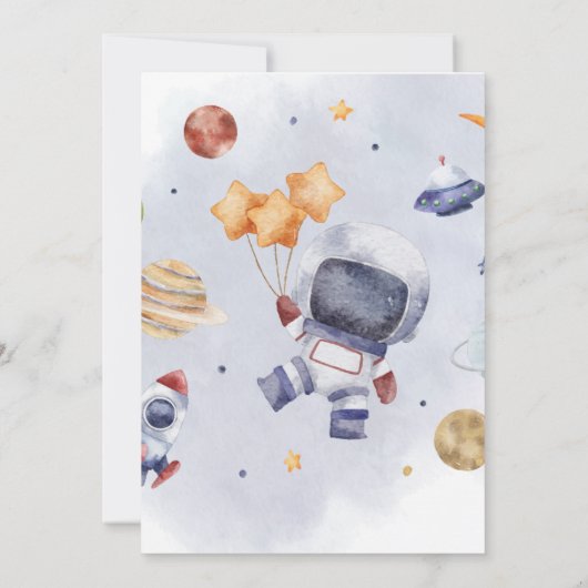 宇宙飛行士宇宙第1回のまわりに日空誕生日 招待状 (裏面)