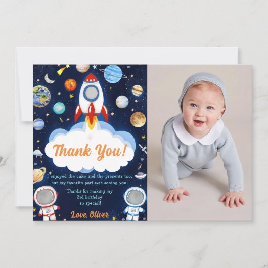 宇宙飛行士宇宙誕生日サンキューカード 招待状 (正面)
