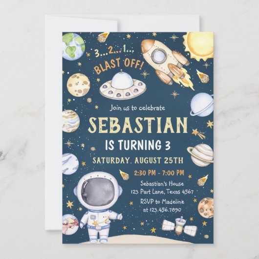 宇宙飛行士宇宙誕生日会 招待状 (正面)