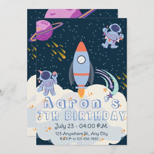 宇宙飛行士宇宙誕生日招待状 招待状 (正面/裏面)