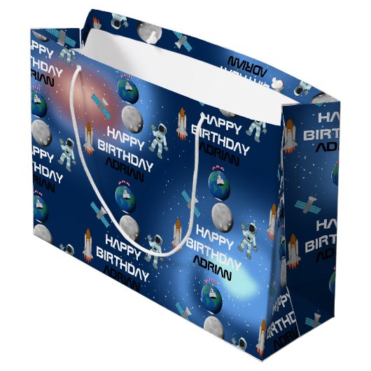 宇宙飛行士宇宙銀河系テーマ誕生日名 ラージペーパーバッグ (裏面アングル)