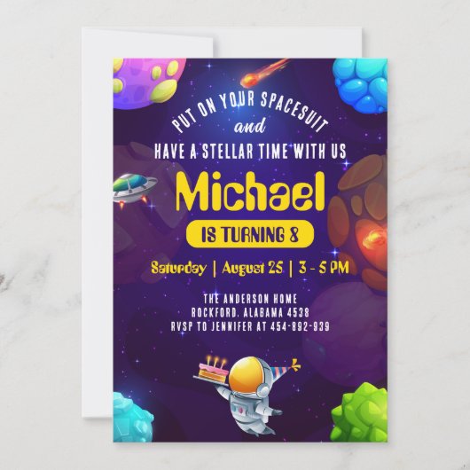 宇宙飛行士宇宙銀河系UFO誕生日招待状 招待状 (正面)
