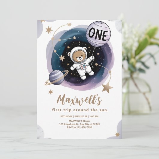 宇宙飛行士宇宙1歳の誕生日 招待状 (スタンド正面)