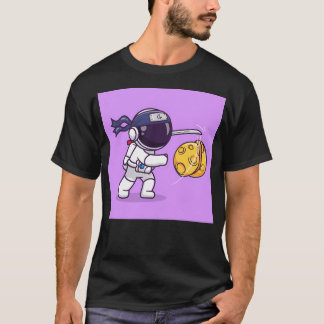 宇宙飛行士忍者スラッシュ月漫画 Tシャツ