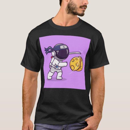 宇宙飛行士忍者スラッシュ月漫画 Tシャツ (正面)