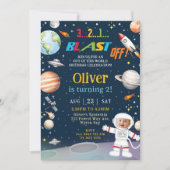 宇宙飛行士惑星フォト誕生日 招待状 (正面)