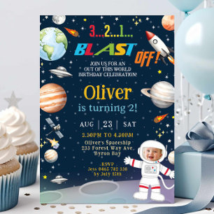 宇宙飛行士惑星フォト誕生日 招待状