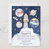 宇宙飛行士惑星ロケット宇宙空間1回目の誕生日 招待状 (正面)