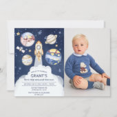 宇宙飛行士惑星ロケット宇宙空間1回目の誕生日 招待状 (正面)