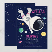 宇宙飛行士惑星銀河系ガール誕生日 招待状 (正面/裏面)