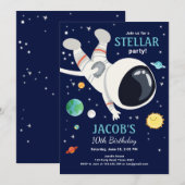 宇宙飛行士惑星銀河系ボーイ誕生日 招待状 (正面/裏面)