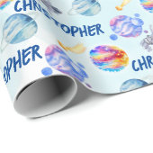 宇宙飛行士水彩宇宙ボーイ名前をカスタムする ラッピングペーパー (ロールコーナー)