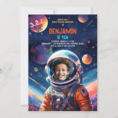 宇宙飛行士深い宇宙スカイ惑星写真誕生日 招待状 (正面)