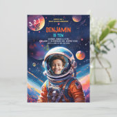 宇宙飛行士深い宇宙スカイ惑星写真誕生日 招待状 (スタンド正面)
