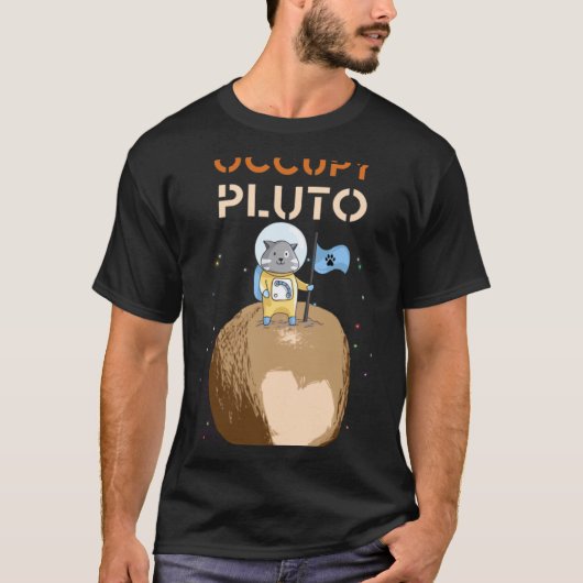 宇宙飛行士猫の宇宙占領冥王星決して忘れないG Tシャツ (正面)