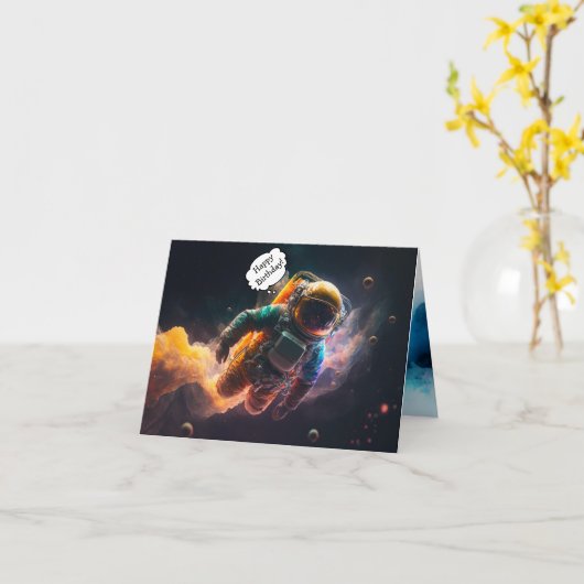 宇宙飛行士誕生日折り畳みグリーティングカード カード (黄色い花)