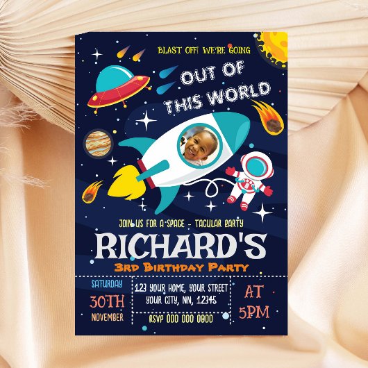 宇宙飛行士誕生日招待状と写真 招待状
