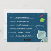 宇宙飛行士誕生日招待状カード 招待状 (裏面)