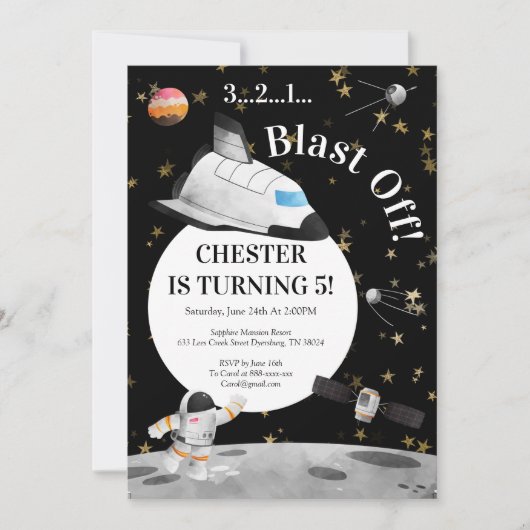 宇宙飛行士誕生日招待状宇宙招待状 招待状 (正面)