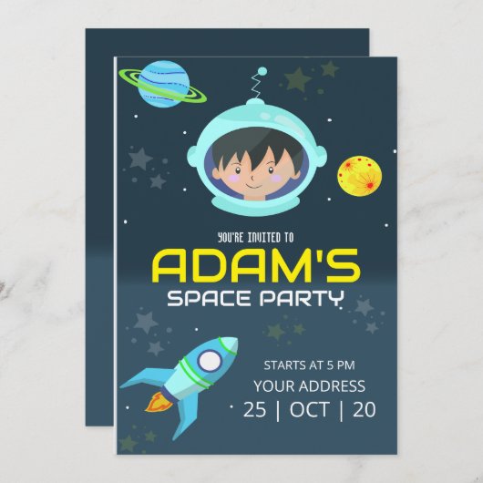 宇宙飛行士誕生日招待状、宇宙誕生日 招待状 (正面/裏面)
