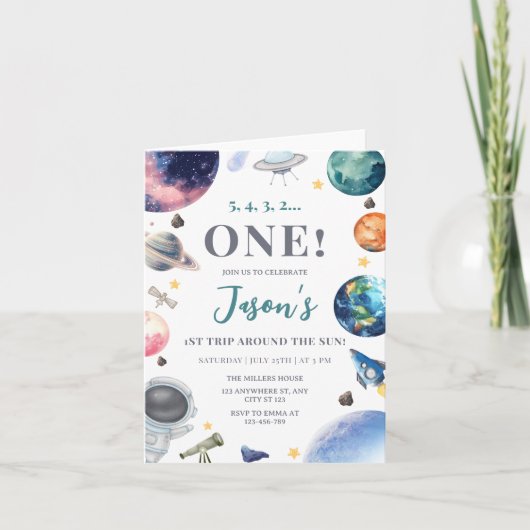 宇宙飛行士誕生日招待状、第1回のまわりに太陽の旅 招待状 (正面)