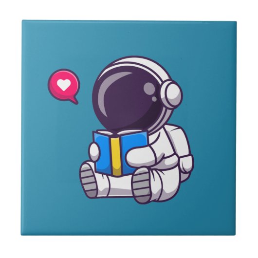 宇宙飛行士読の本かわいい子供 タイル (正面)