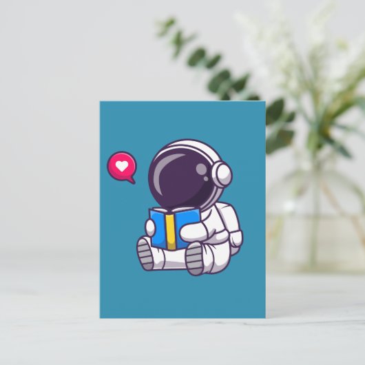 宇宙飛行士読の本のかわいい子どもたち ポストカード (スタンド正面)