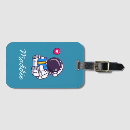 宇宙飛行士読の本のかわいい子どもたち ラゲッジタグ (正面横)