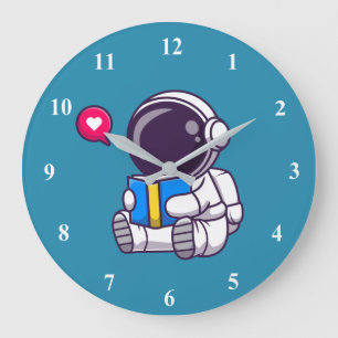 宇宙飛行士読の本のかわいい子どもたち ラージ壁時計
