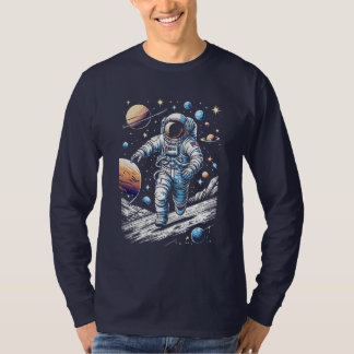 宇宙飛行士走の月面に乗る宇宙飛行士 Tシャツ