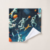 宇宙飛行士遊と宇宙する猫のバスケットボール バスタオルセット (ウォッシュタオル)