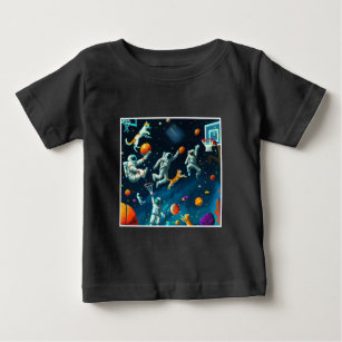 宇宙飛行士遊と宇宙する猫のバスケットボール ベビーTシャツ