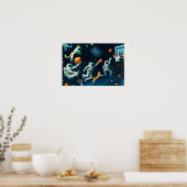 宇宙飛行士遊と宇宙する猫のバスケットボール ポスター (キッチン)